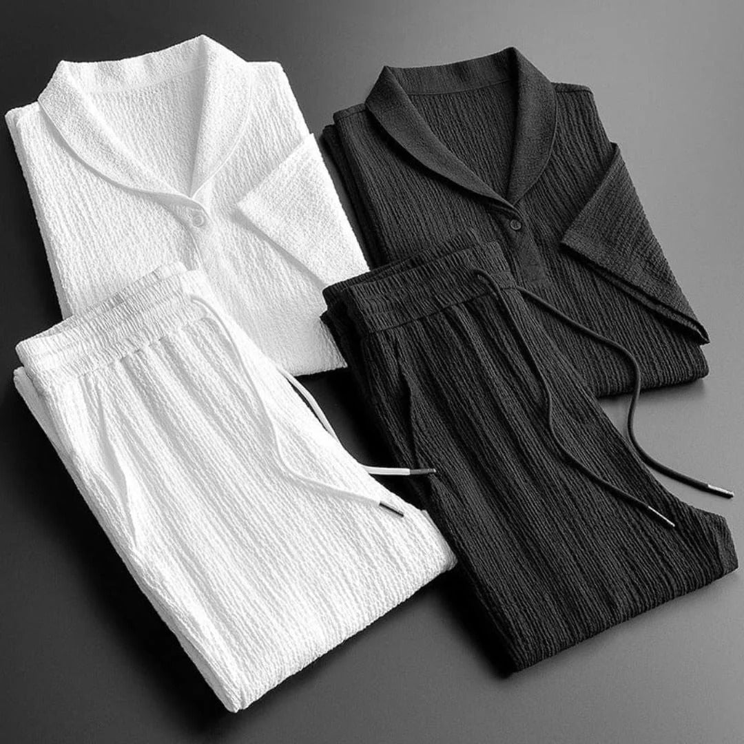 Herren Zweiteiler Leinen Sommer Set mit Kordelzug