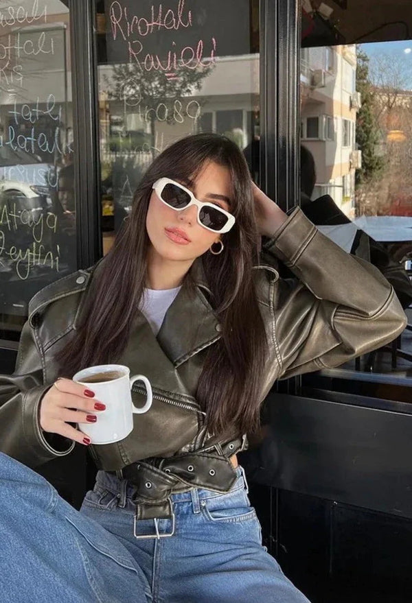 Damen Cropped frühlingjacke | Kurz Geschnittene Ausführung mit Gürtel