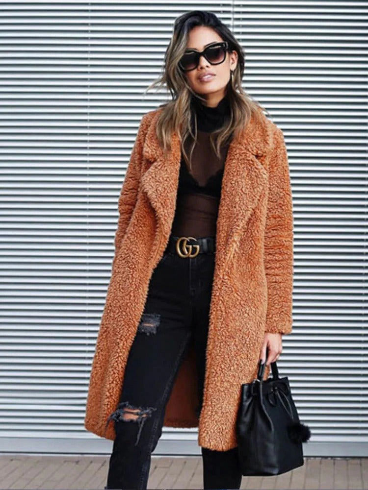 Lara | Damen Langer Teddy Trenchcoat