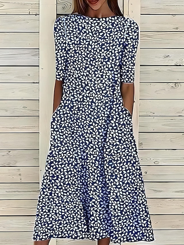 Damen Sommer Print Lockerer Schnitt Midikleid