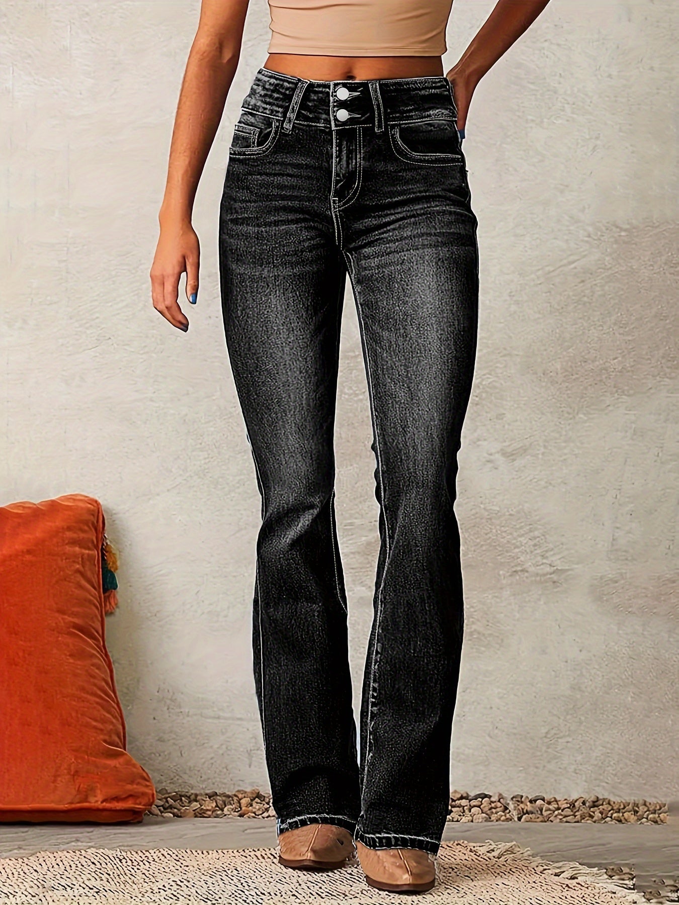 Damen Gerade High-Waist Wide-Leg Jeanshose
