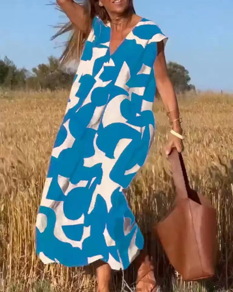 Damen V-Ausschnitt Grafisch Bedrucktes Maxi Kleid