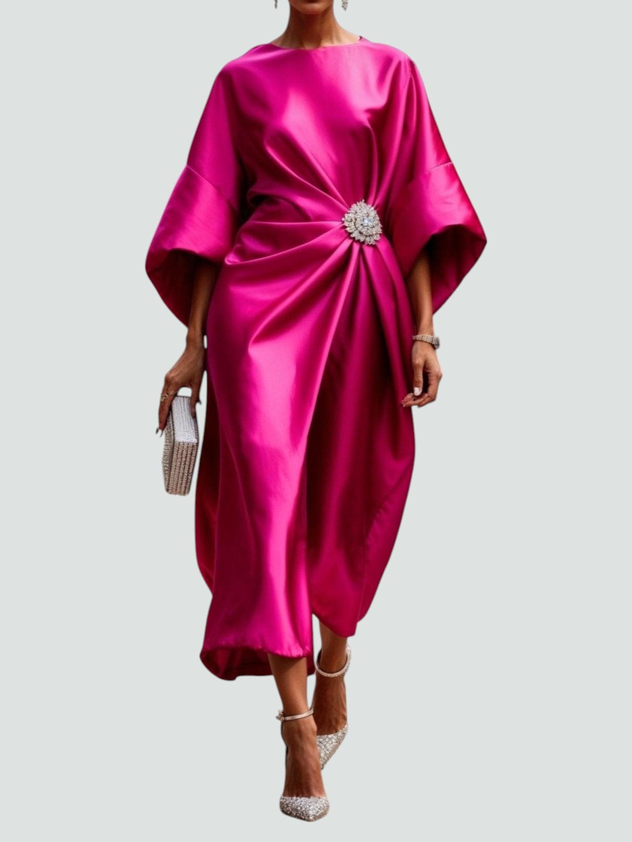 Damen Sommer Rundhals Satin Abend Maxikleid