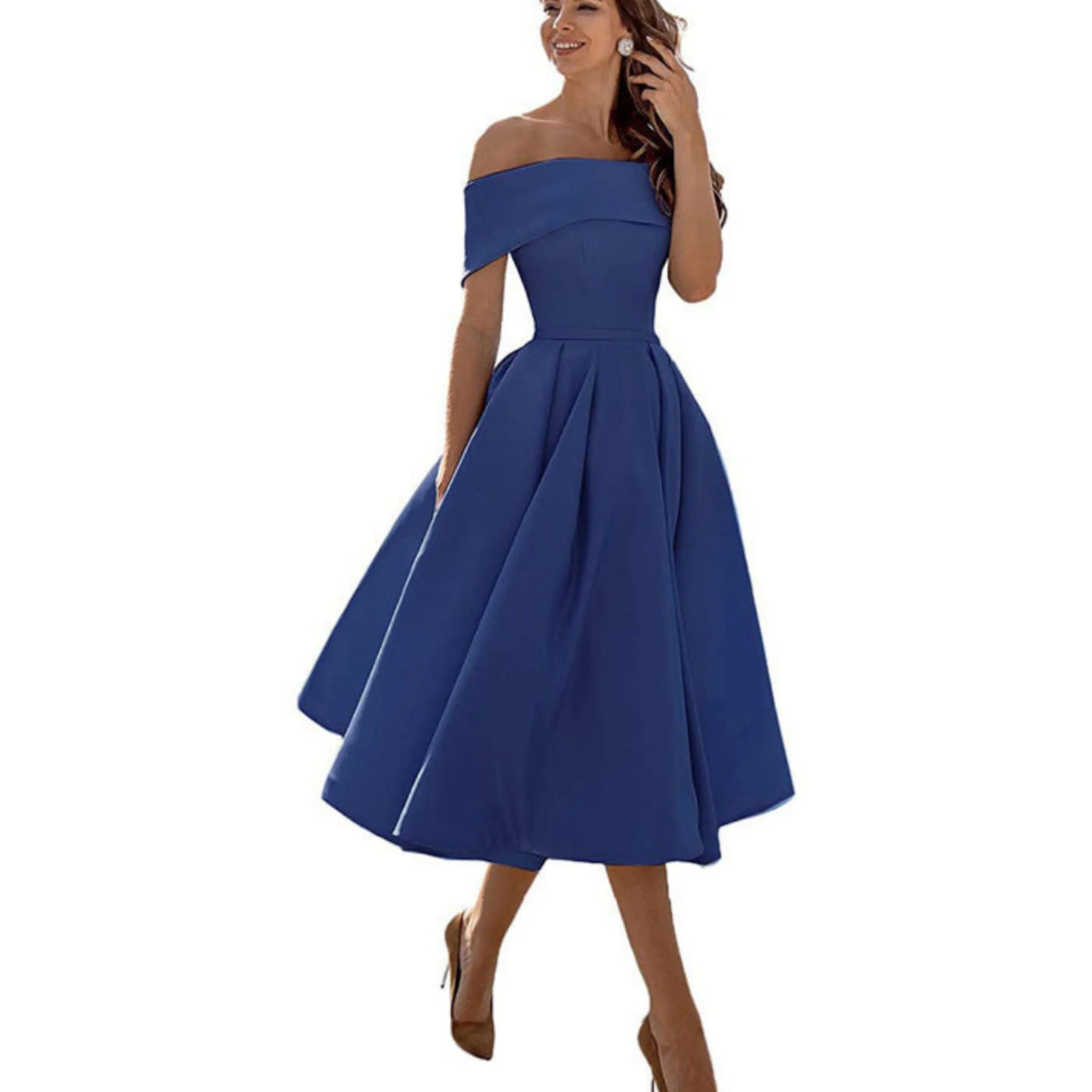 Damen Ein-Schulter Ausgestellt Midikleid