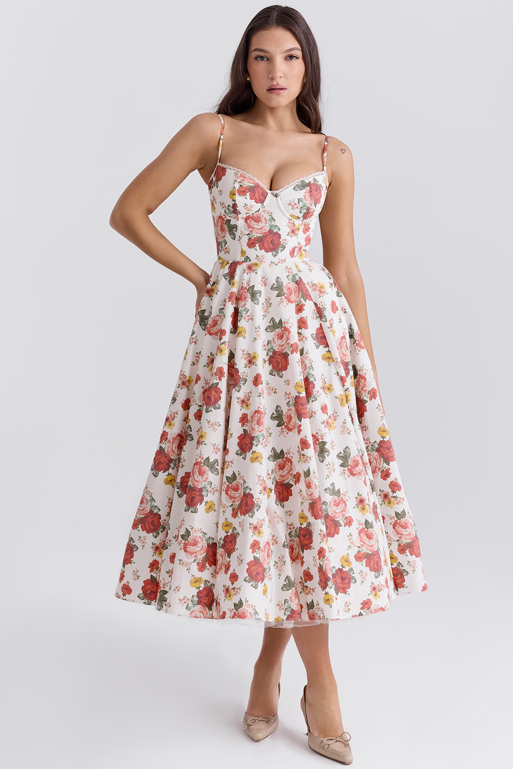 Damen Sommer Spaghettiträger Hochzeitsgast Midikleid