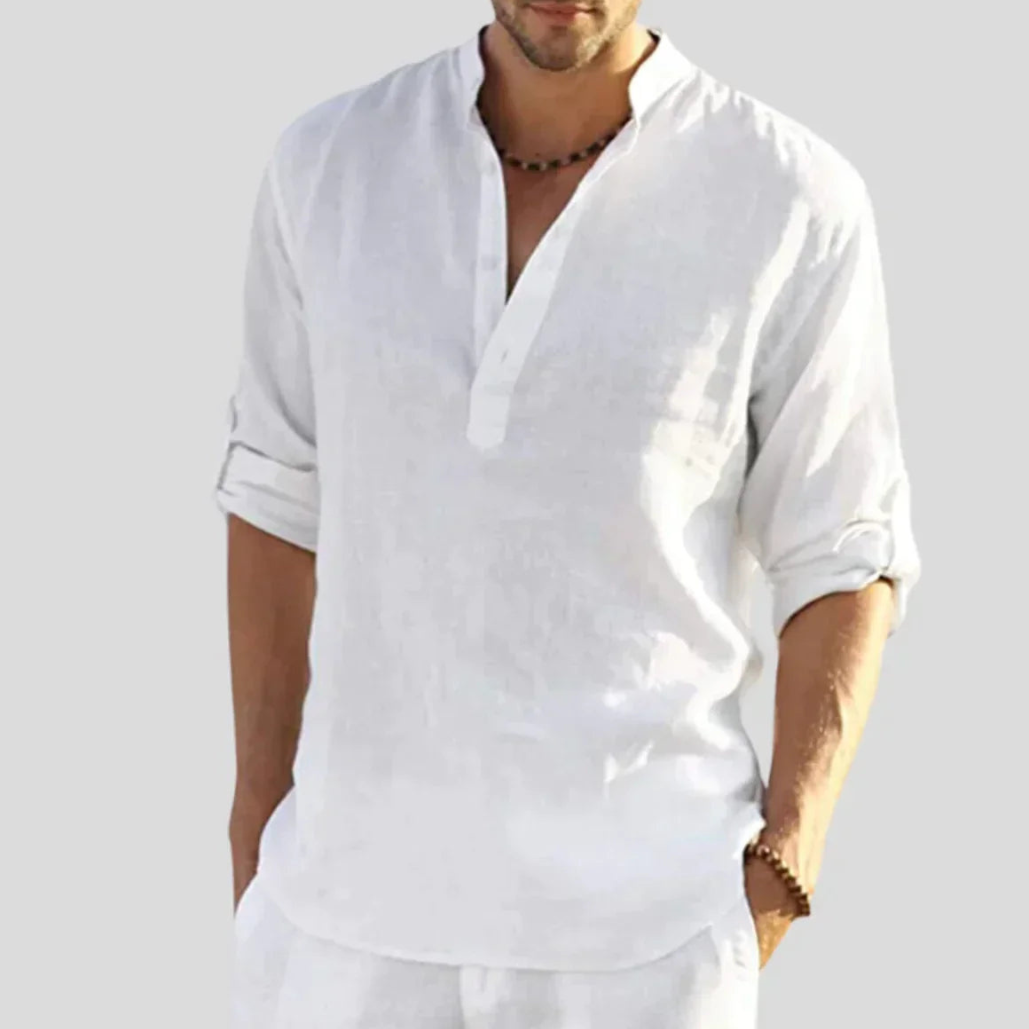 Herren Sommer Stehkragen Henley Hemd