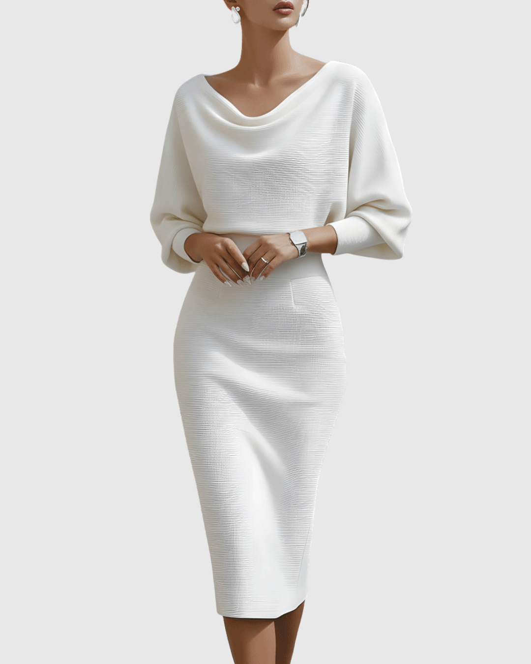 Damen Sommer Figurbetont Langarm Miidkleid