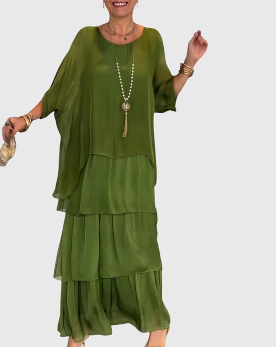 Damen Sommer Gestuft Locker Maxikleid
