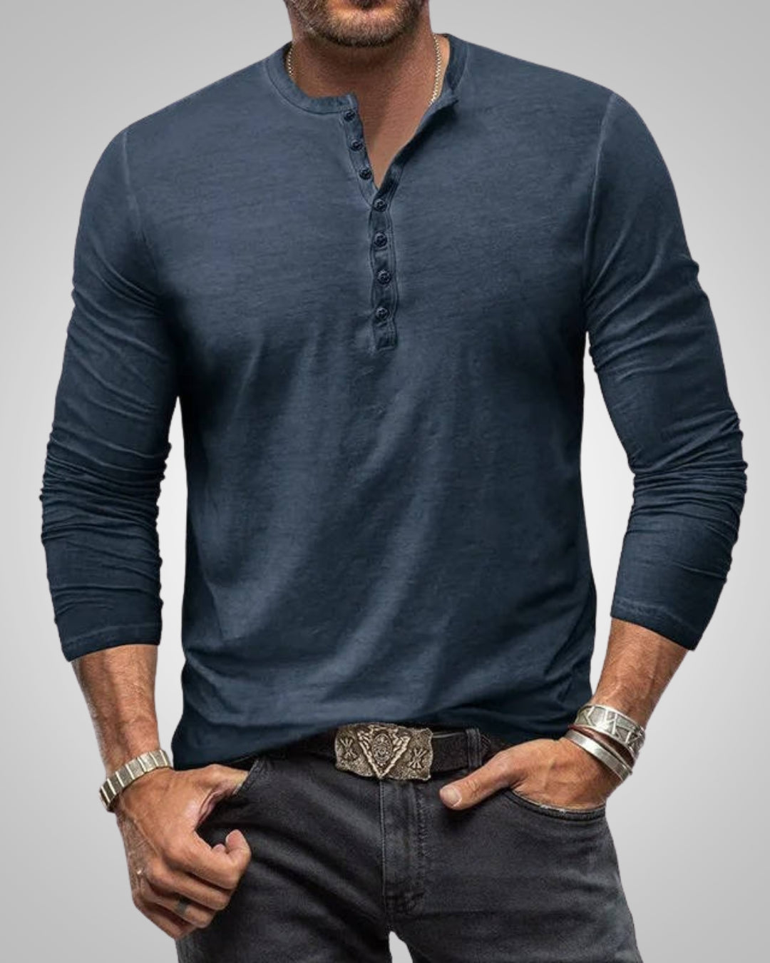 Herren Lässig Slim Fit Langarm Henley-Shirt