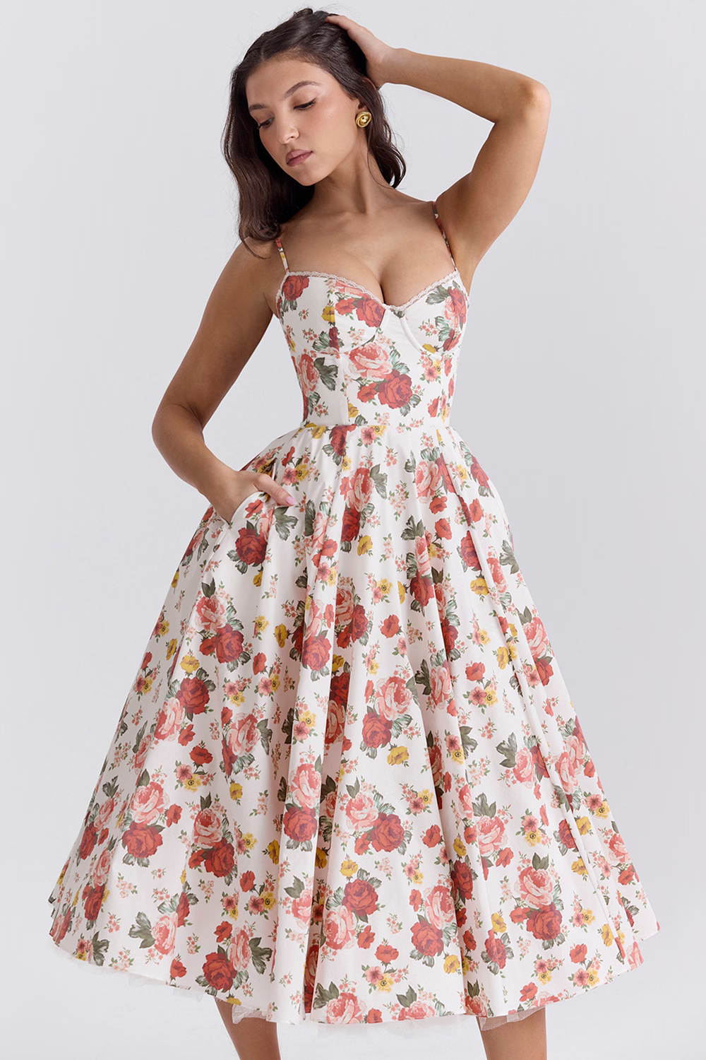 Damen Sommer Spaghettiträger Hochzeitsgast Midikleid