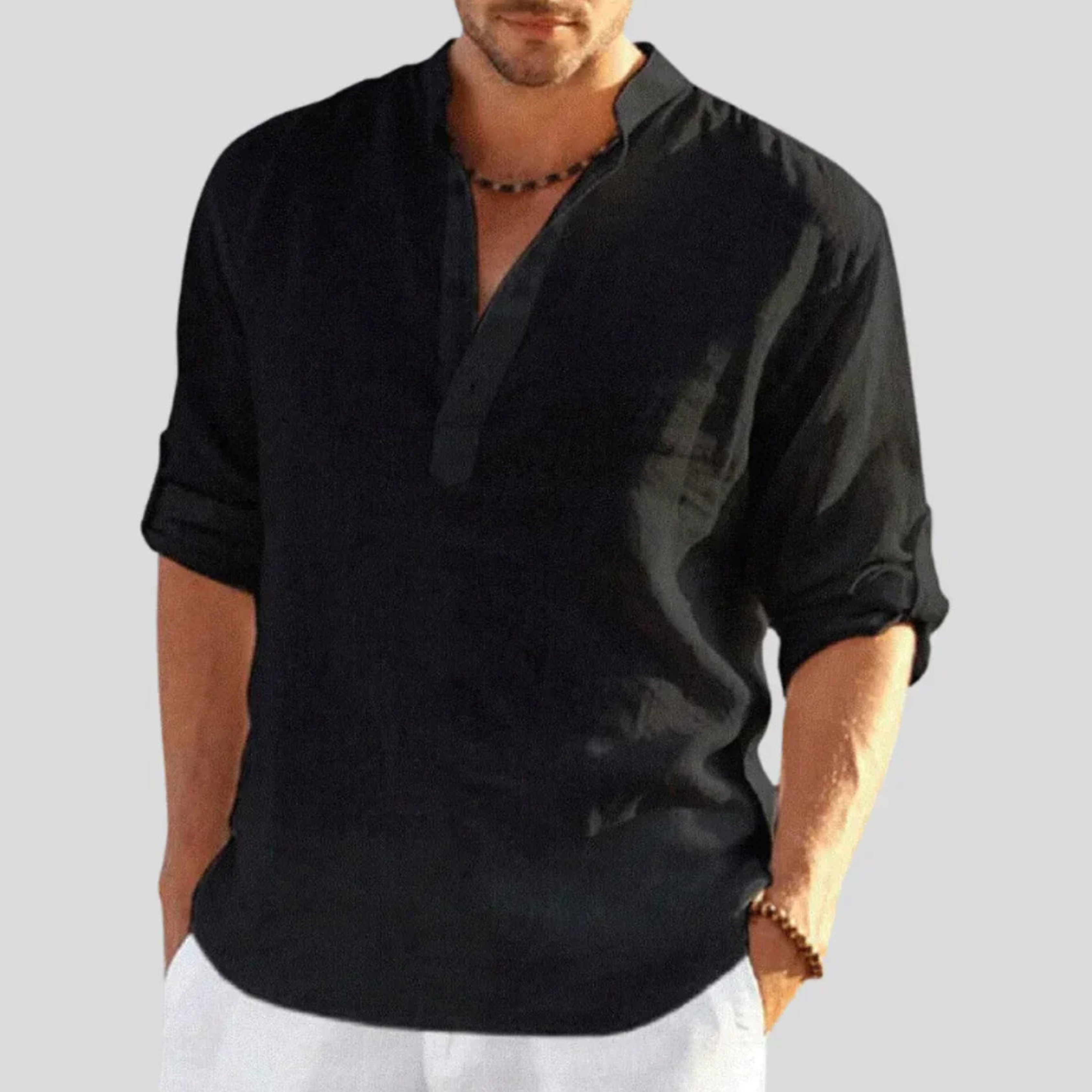 Herren Sommer Stehkragen Henley Hemd