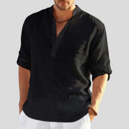 Herren Sommer Stehkragen Henley Hemd