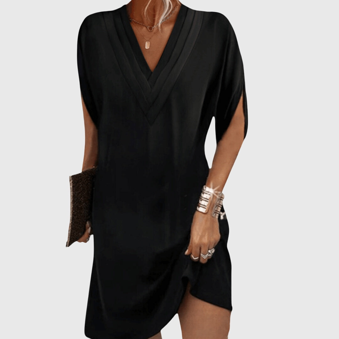 Damen Sommer V-Ausschnitt Kurzarm Midi Strandkleid