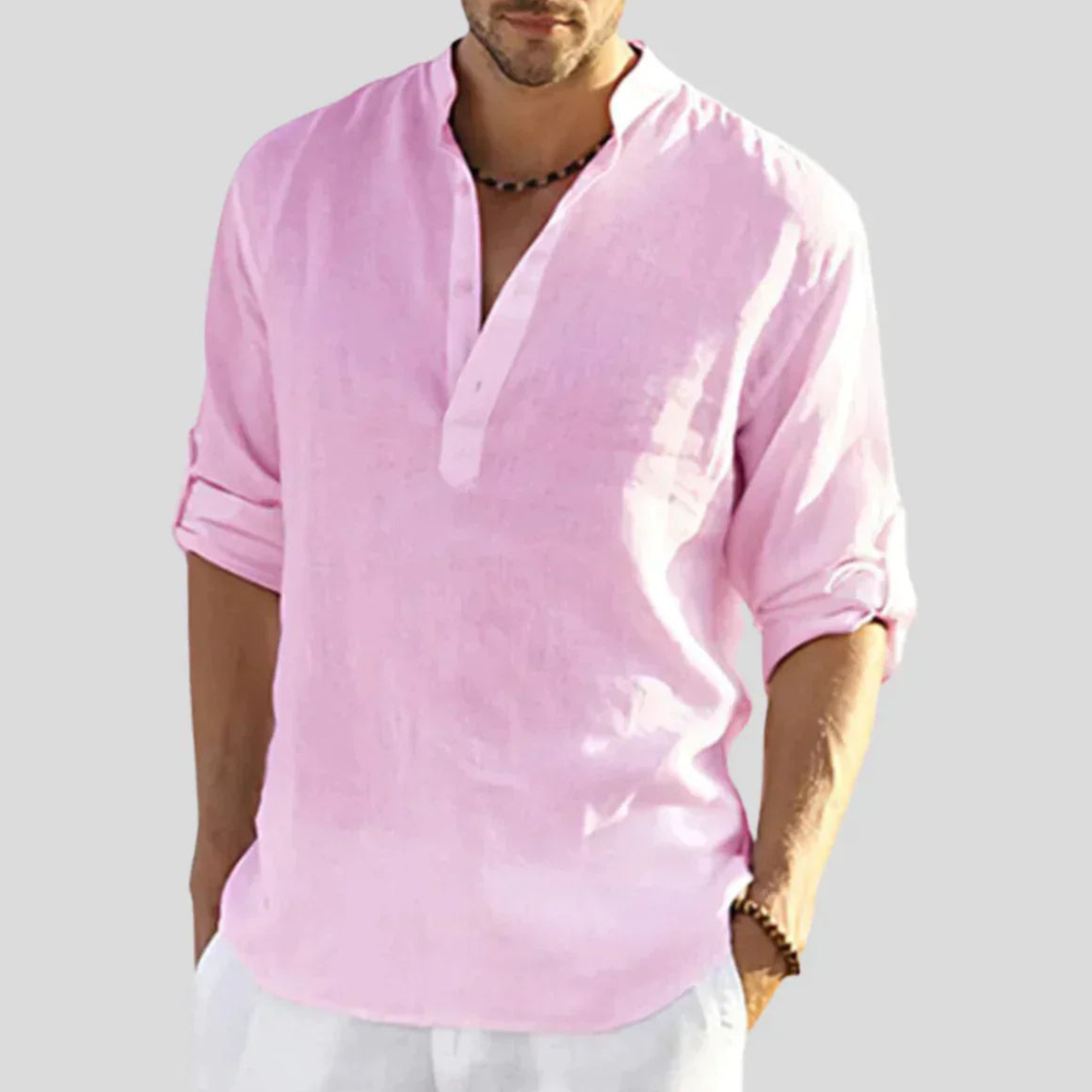 Herren Sommer Stehkragen Henley Hemd