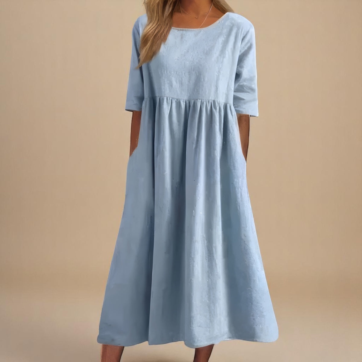 Damen Rundhals Relaxed Fit Sommer Midikleid