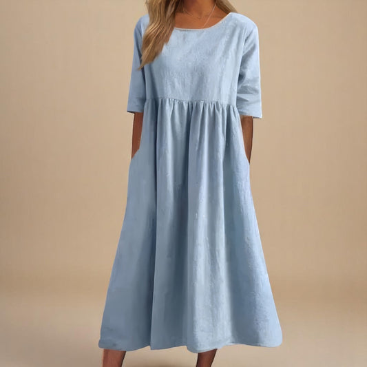 Damen Rundhals Relaxed Fit Sommer Midikleid