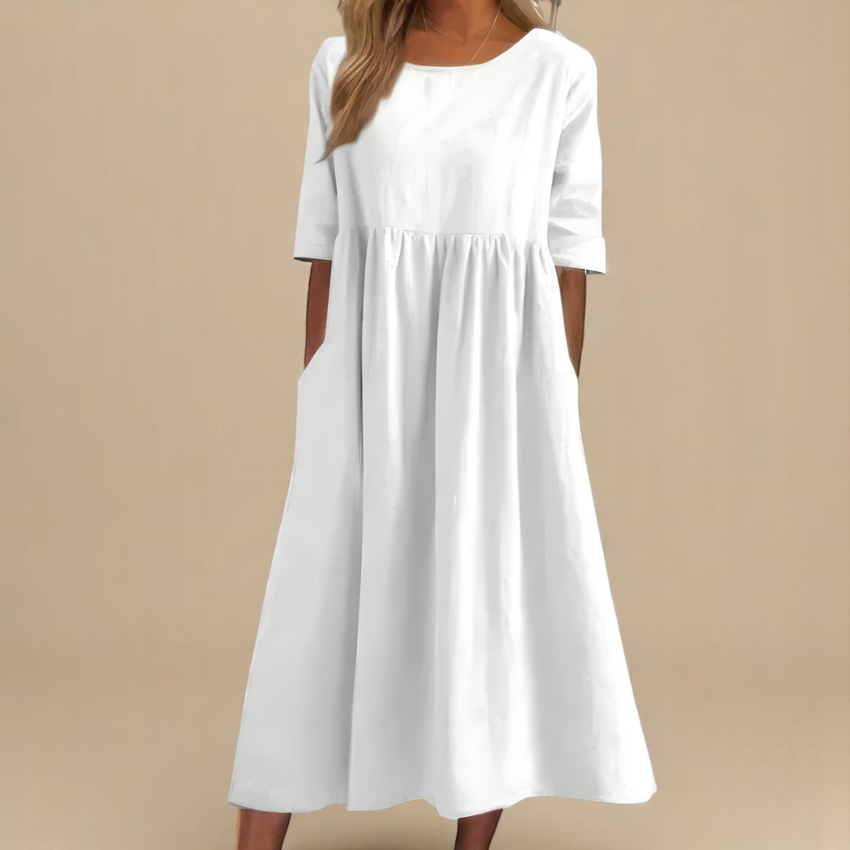 Damen Rundhals Relaxed Fit Sommer Midikleid