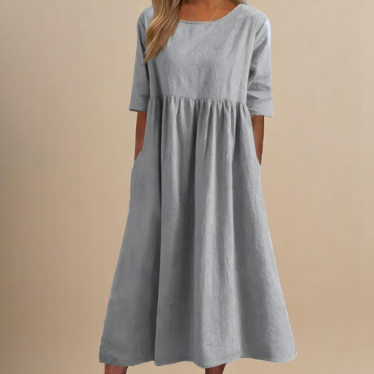 Damen Rundhals Relaxed Fit Sommer Midikleid