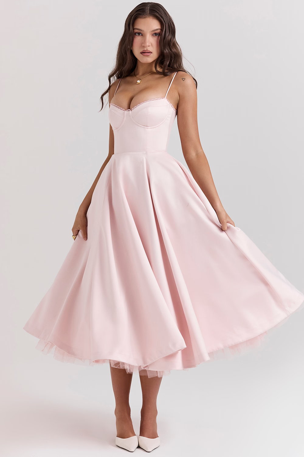 Damen Sommer Spaghettiträger Hochzeitsgast Midikleid