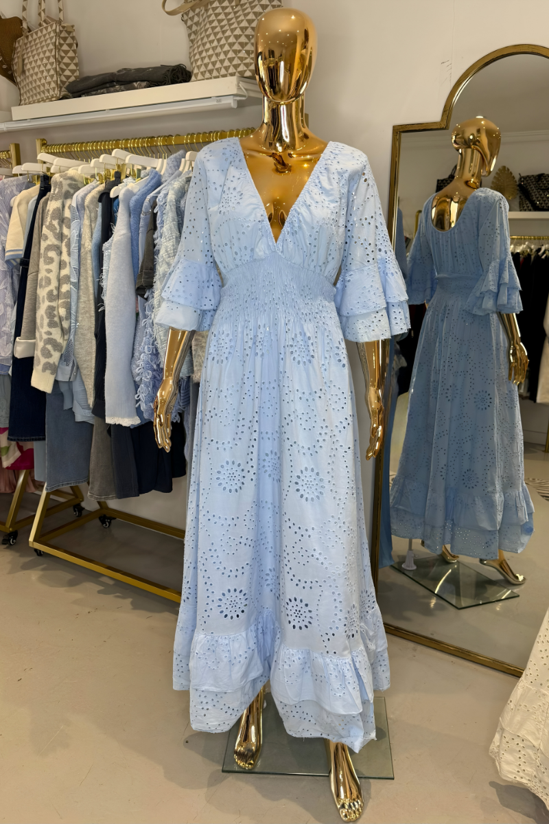 Damen Sommer Rüschenärmel Musselin Kleid