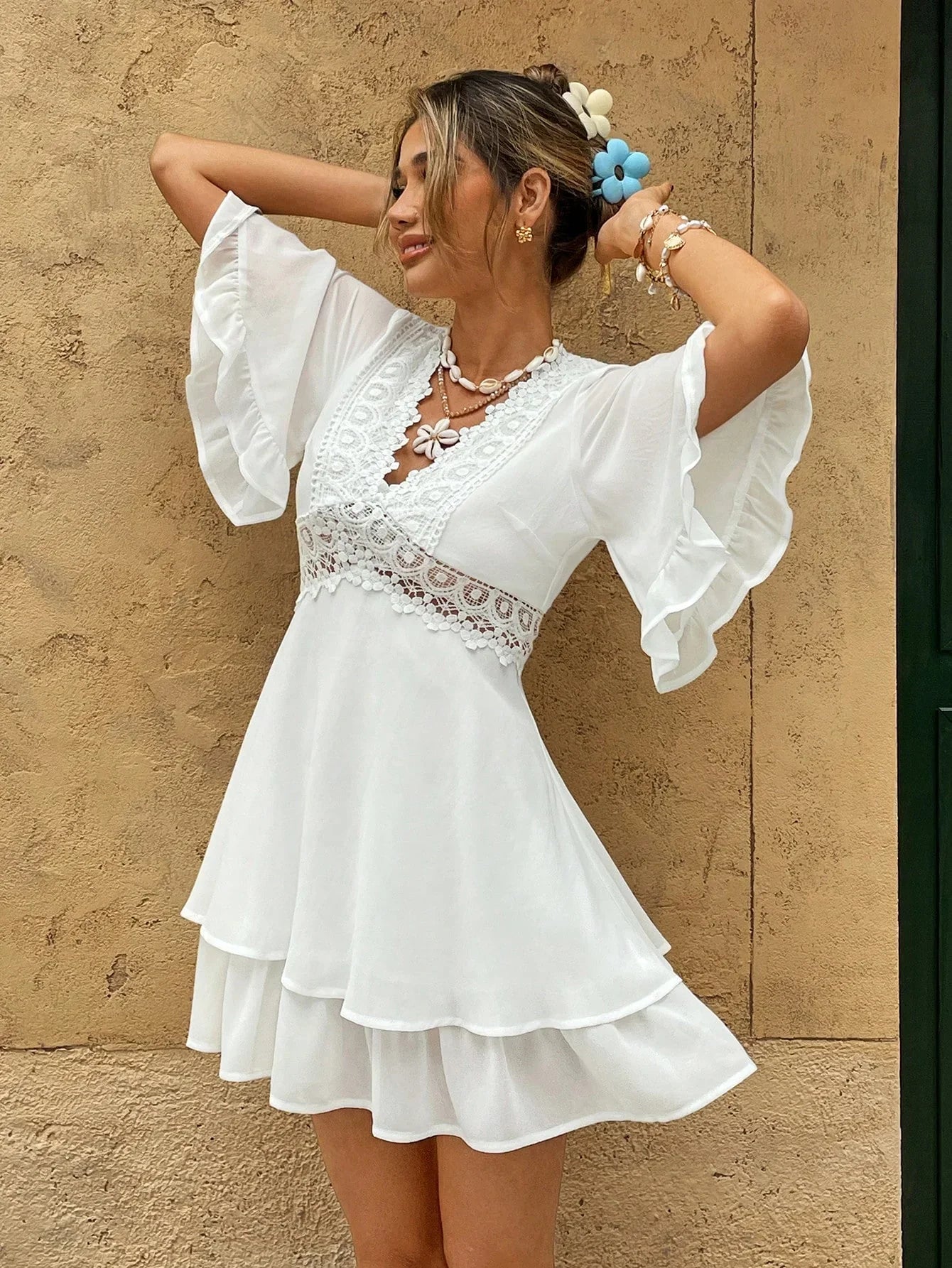 Damen Elegant Rüschen Boho Sommerkleid
