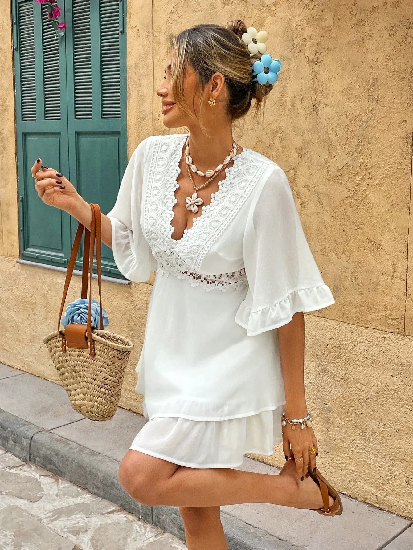 Damen Elegant Rüschen Boho Sommerkleid