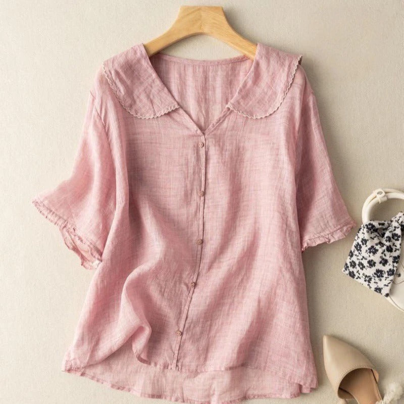 Damen Vintage Bluse mit Knopfdetail und femininem Schnitt