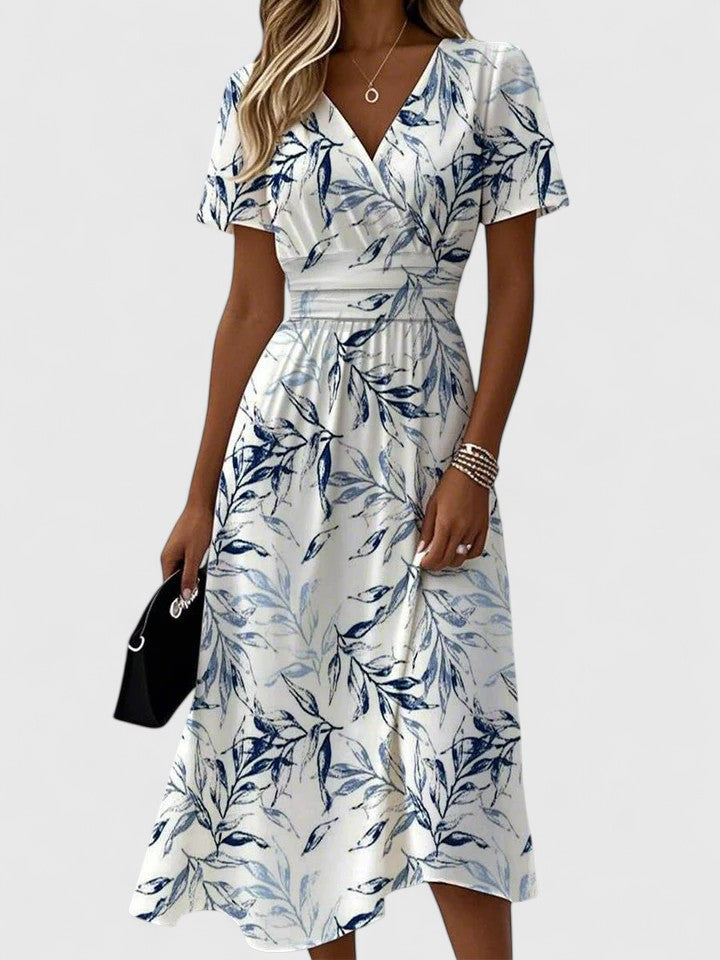 Damen Sommer V-Ausschnitt Blumenmuster Midikleid
