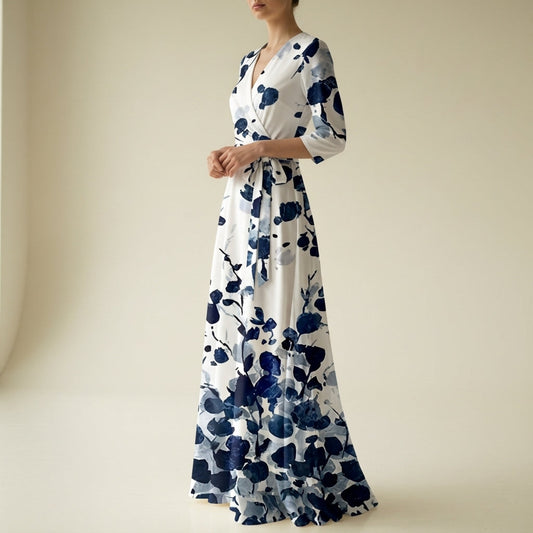 Damen Elegant Wickel Blumenmuster Sommerkleid