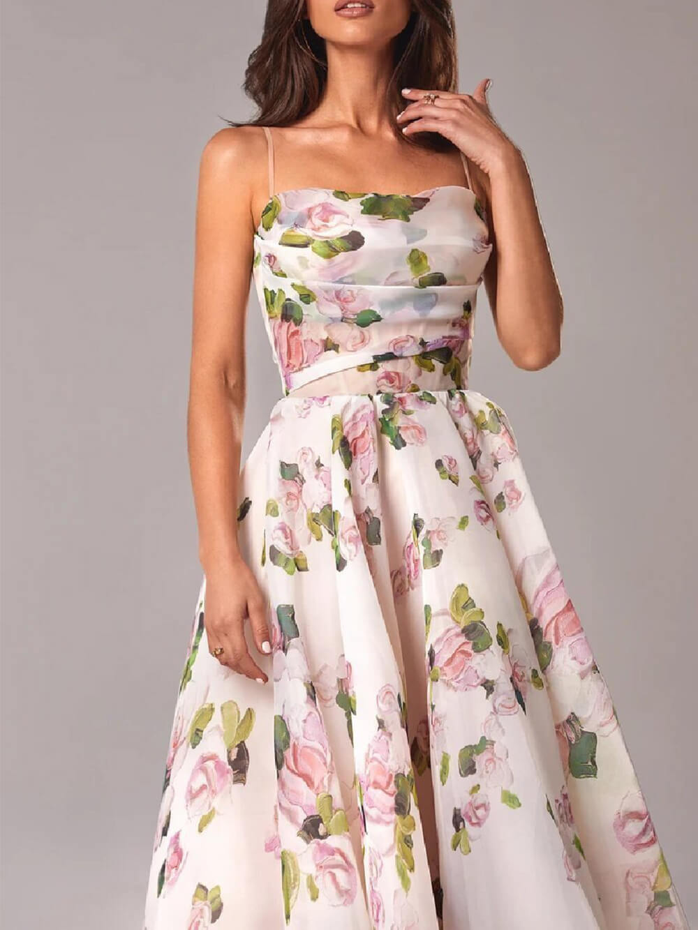 Cecile | Damen Geblümtes A-Linien Midikleid