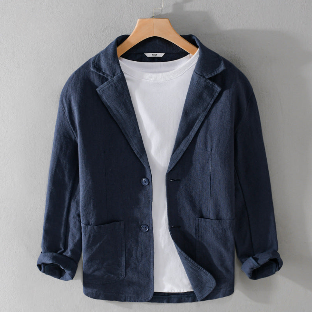 Herren Sommer Reverskragen Leinen Blazer