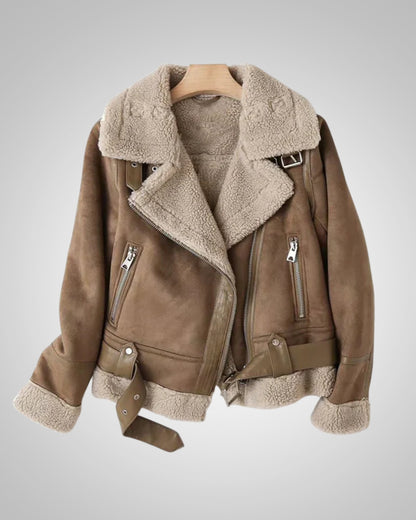 Vanessa | Damen Leder Sherpa Bikerjacke