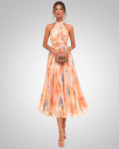 Monika | Damen Sommer Aquarell Halterneck Kleid