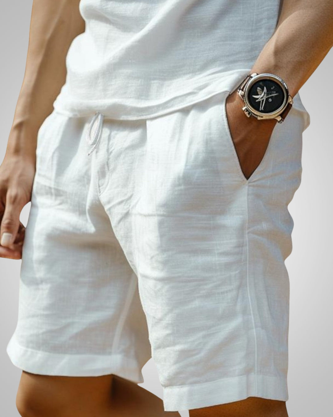 Herren Elastischer Bund Leinen Sommer Shorts