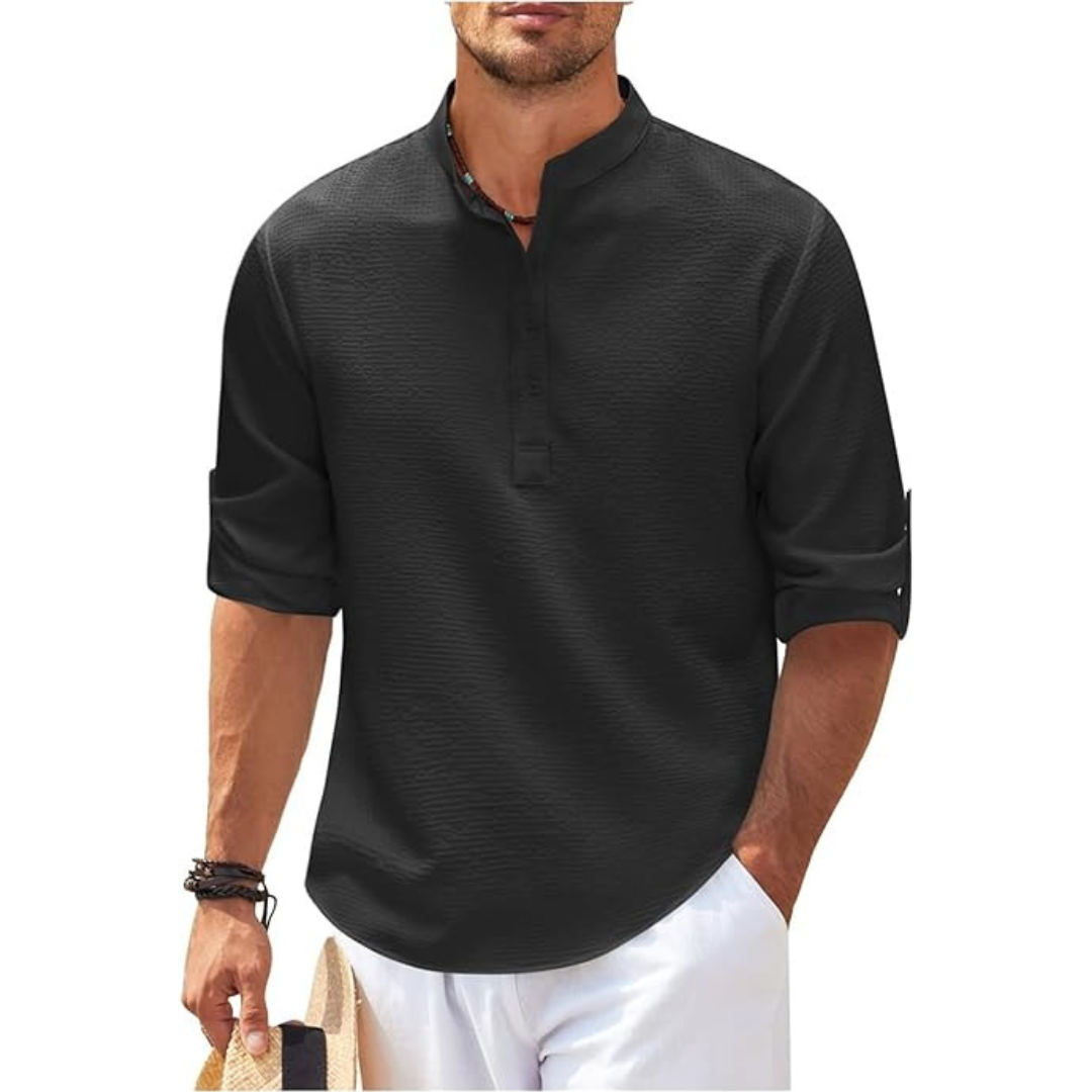 Herren Stehkragen Slim Fit Sommerhemd