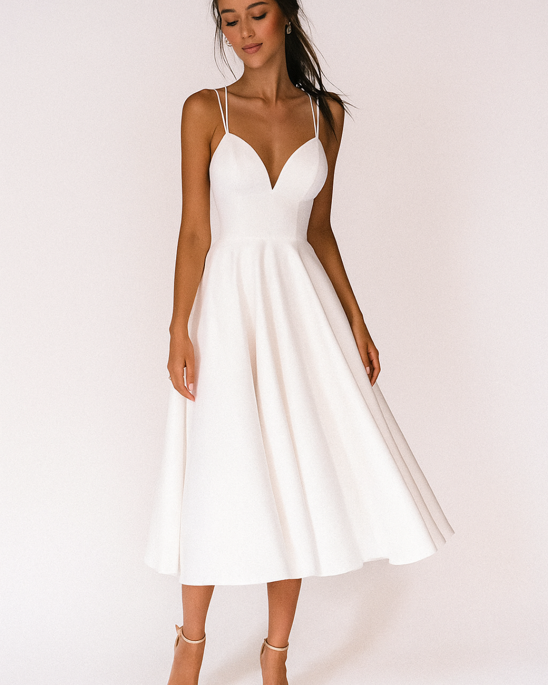 Damen Sommer Spaghettiträger Hochzeitsgast Midikleid