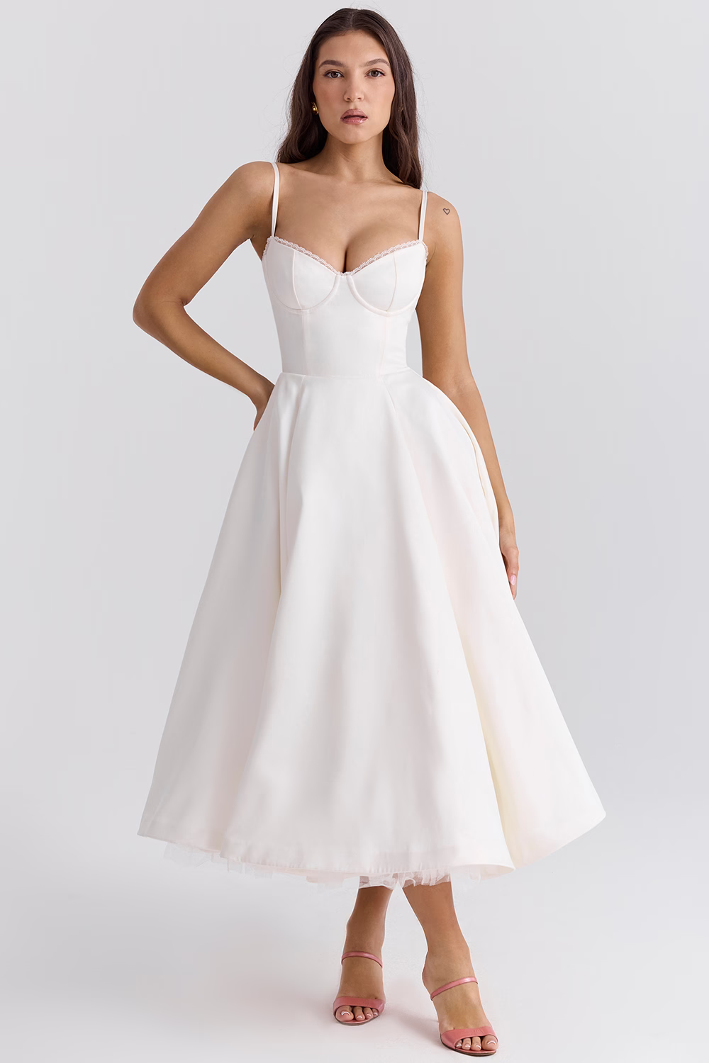 Damen Sommer Spaghettiträger Hochzeitsgast Midikleid