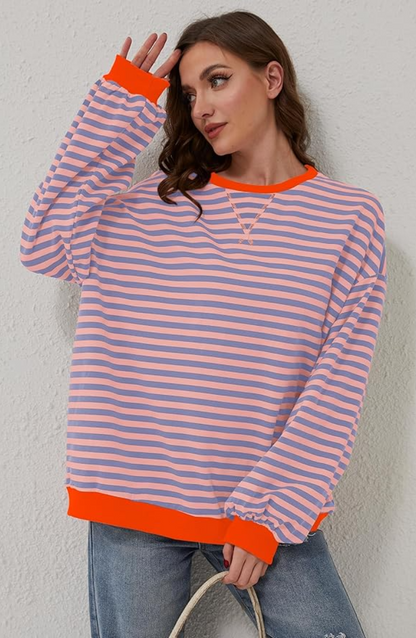 Damen Lässig Rundhals Langarm Shirt Pullover