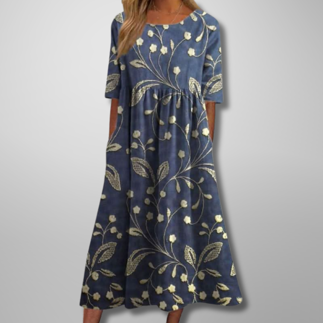 Damen Fließendes Midi-Kleid mit Blumenmuster im Relaxed-Fit