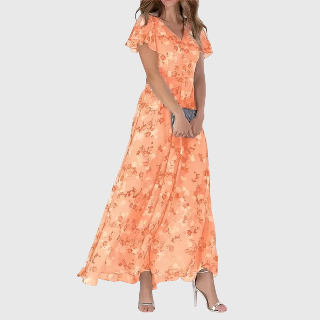 Damen V-Ausschnitt Blumenmuster Sommer Midikleid