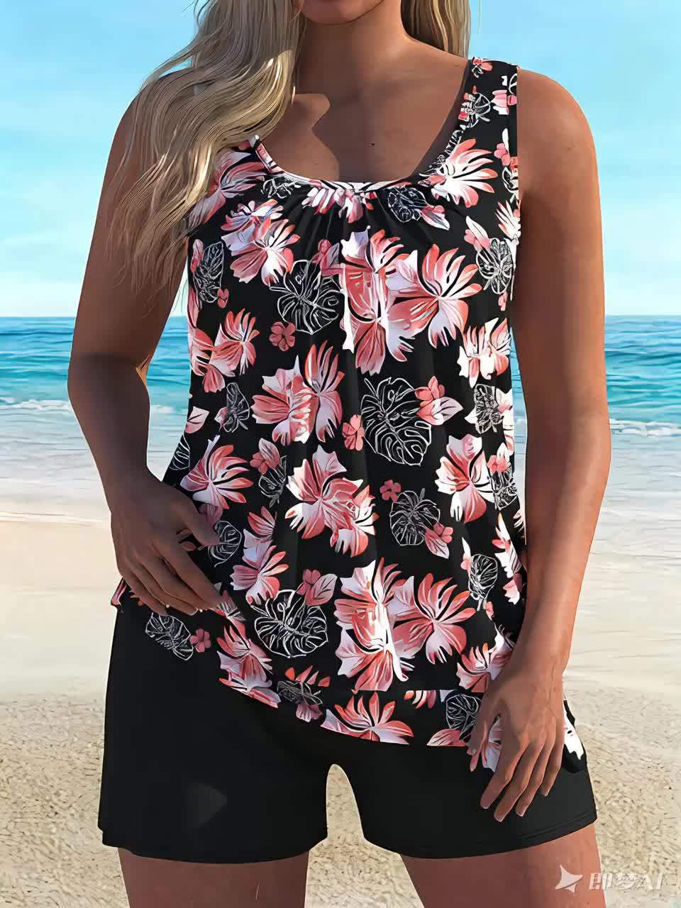 Damen Sommer Ärmelloses Tankini Bademode Set