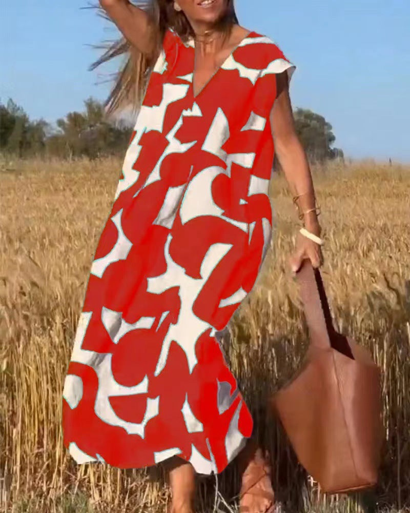 Damen V-Ausschnitt Grafisch Bedrucktes Maxi Kleid