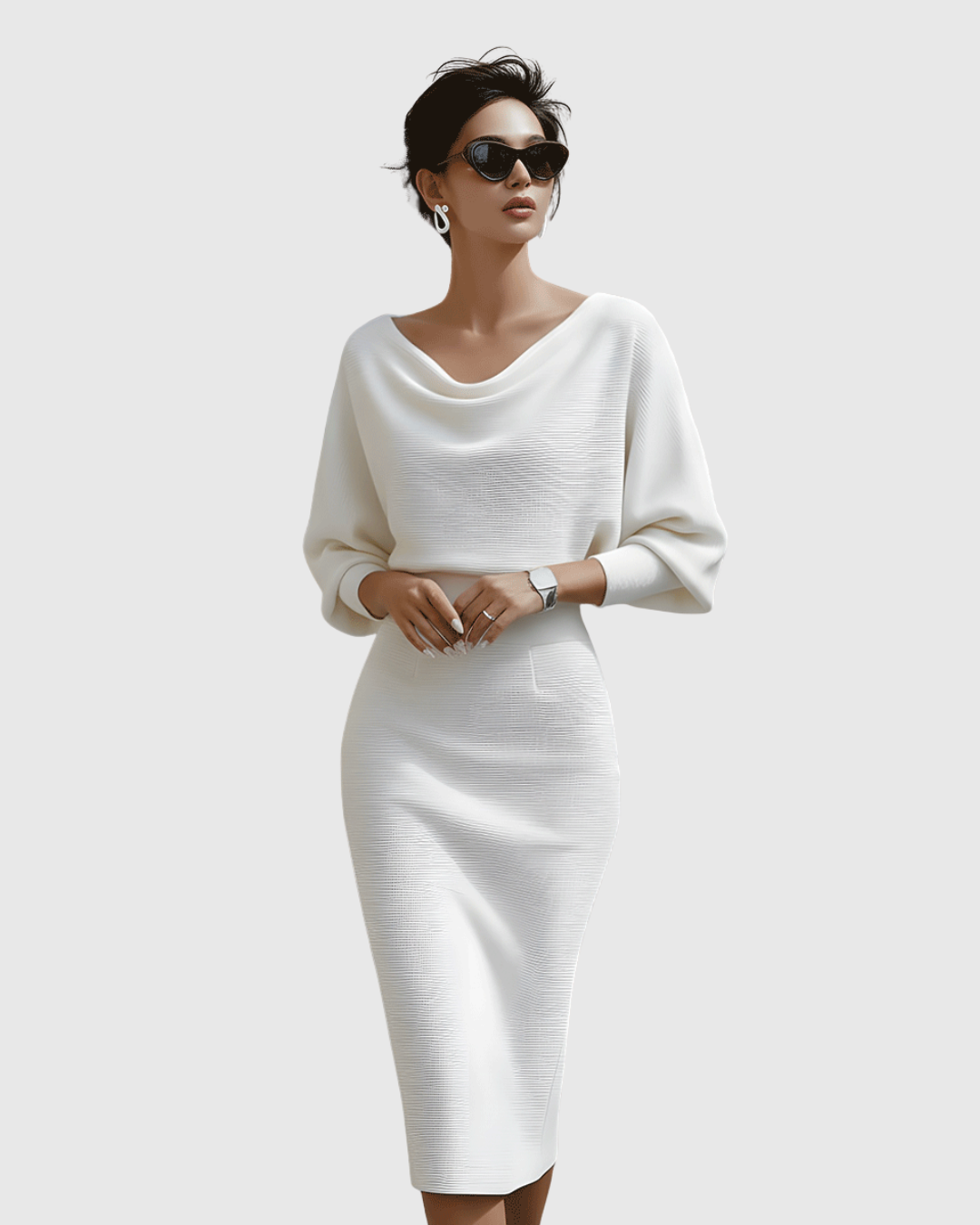 Damen Sommer Figurbetont Langarm Miidkleid