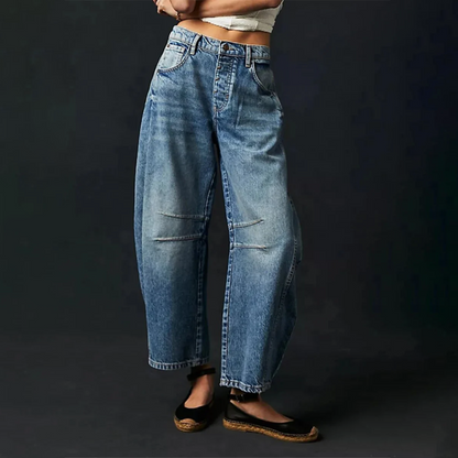 Damen Weite Cropped Alltags Jeanshose