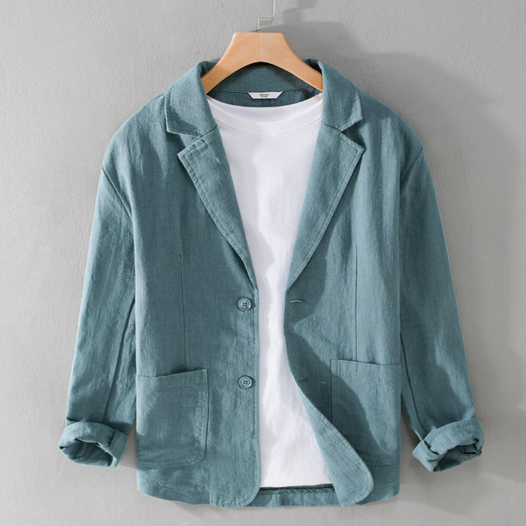 Herren Sommer Reverskragen Leinen Blazer