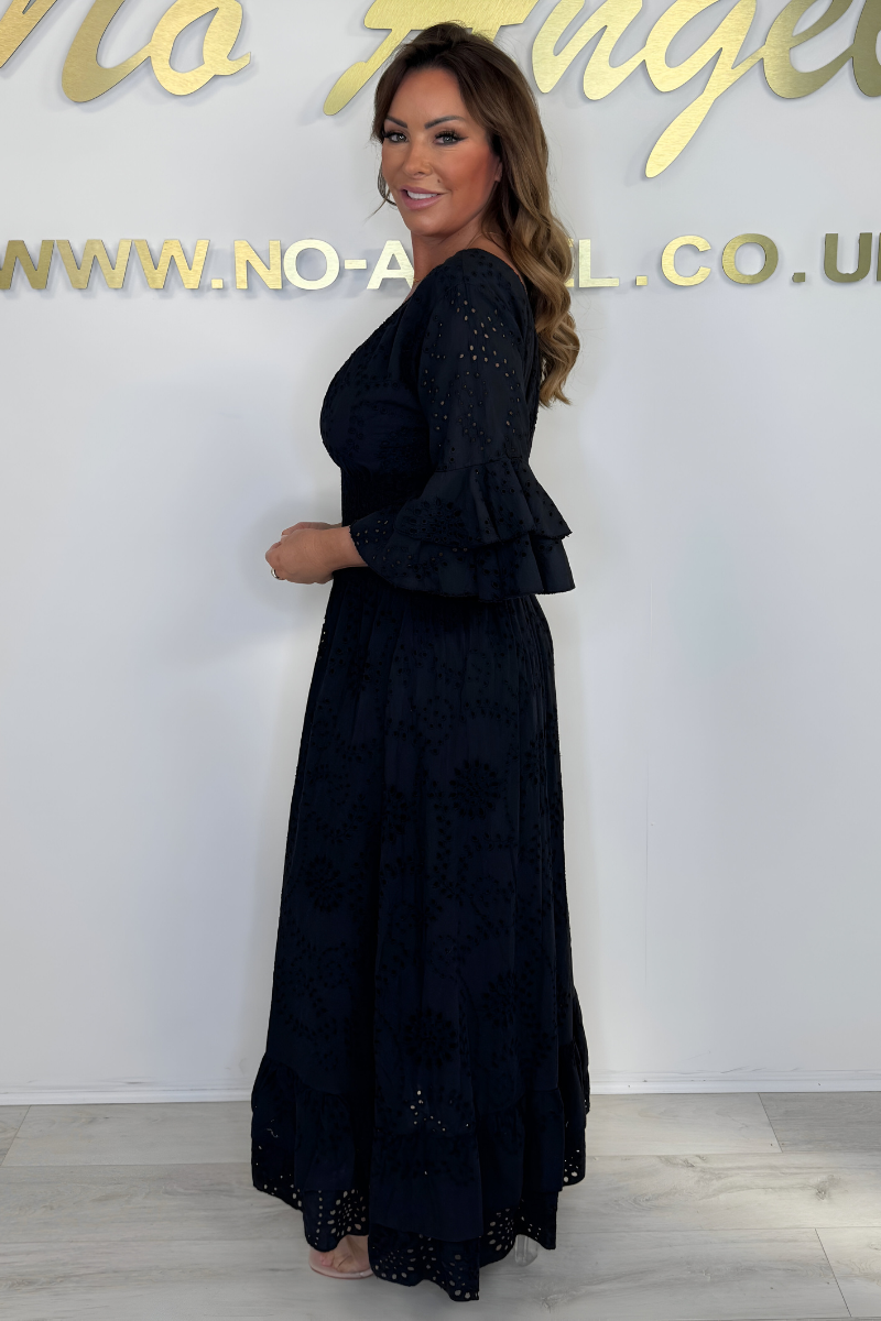 Damen Sommer Rüschenärmel Musselin Kleid