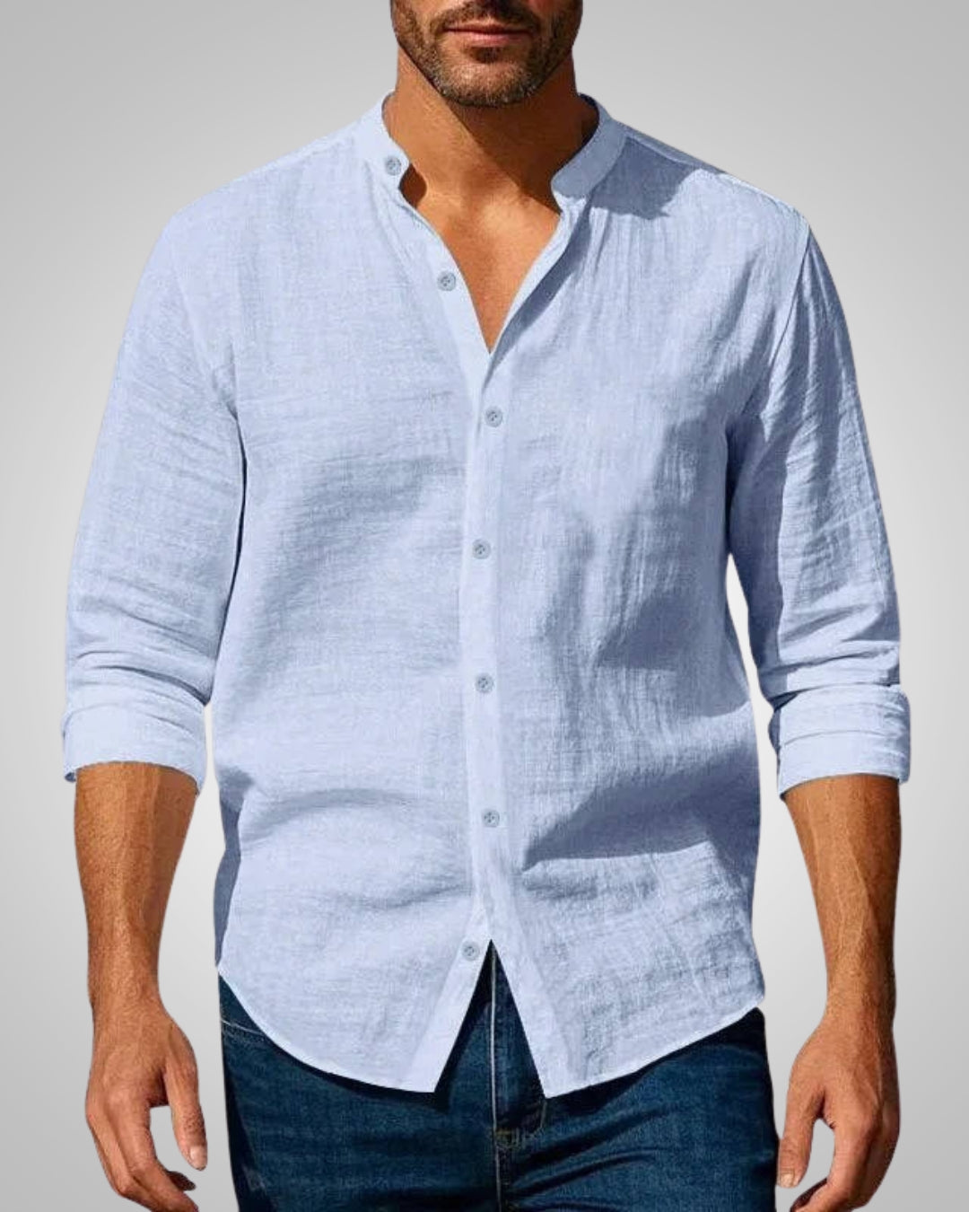 Herren Casual Stehkragen Slim Fit Sommer Hemd