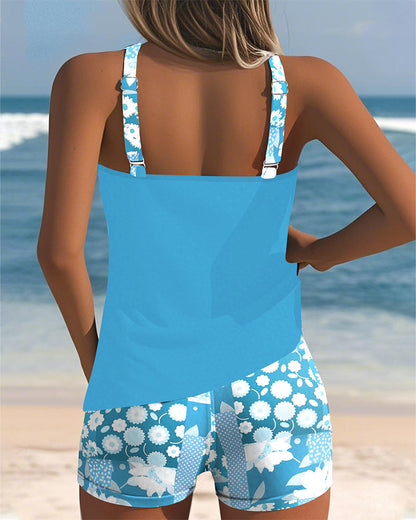 Damen Zweiteiliger Tankini Badeanzug mit Blumenmuster im Strand-Stil