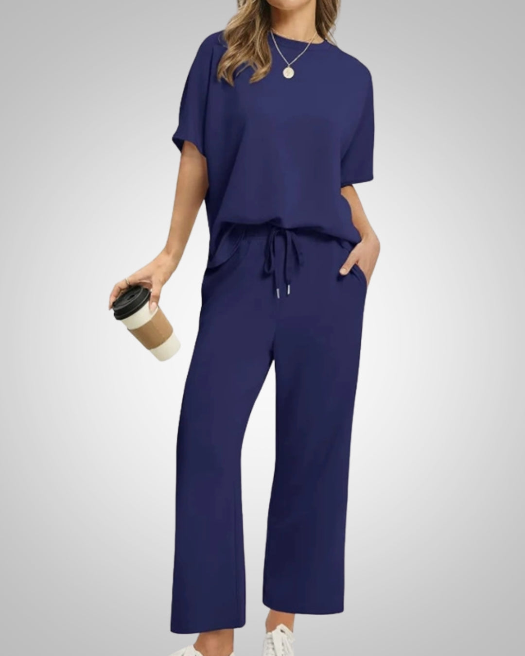 Damen Lässig Bindeband Taille Zweiteiler Set
