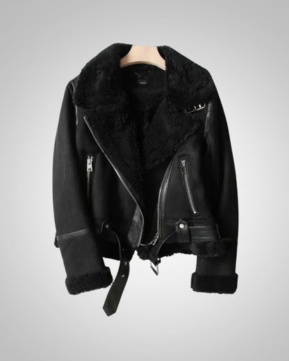 Vanessa | Damen Leder Sherpa Bikerjacke